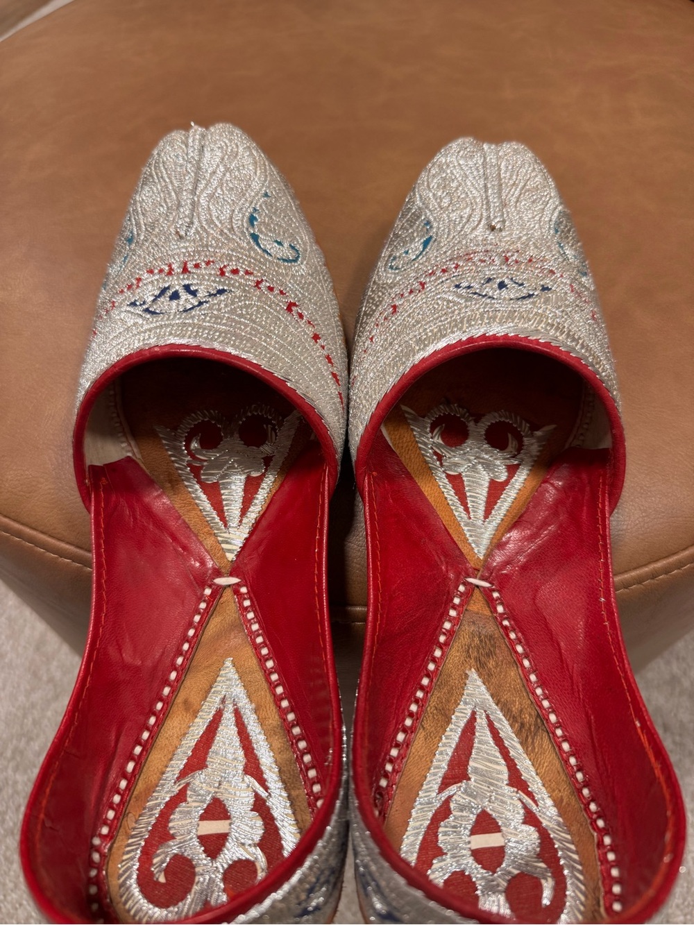 Traditional Embroidered Silver Flats with Red Lining - Picture 3 of 4